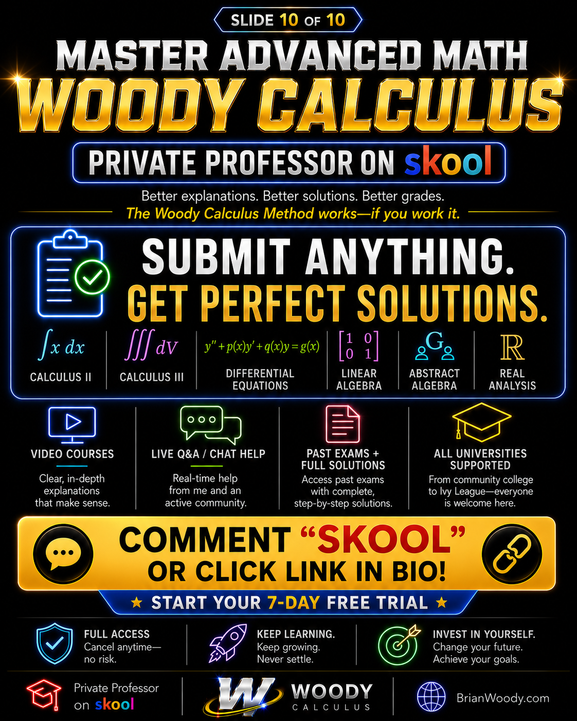 Woody Calculus Private Professor on Skool for Calculus 2 Calculus 3 Differential Equations Linear Algebra Abstract Algebra and Real Analysis