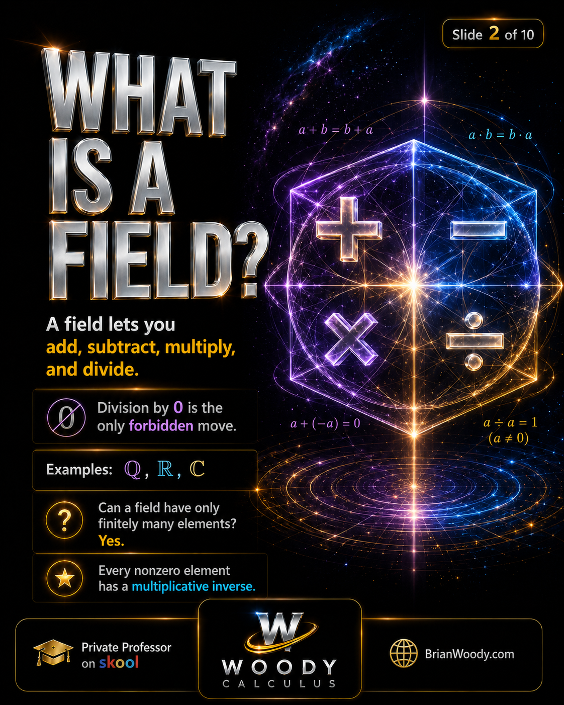 What Is a Field? A field as a number system where addition, subtraction, multiplication, and division are allowed except division by zero.